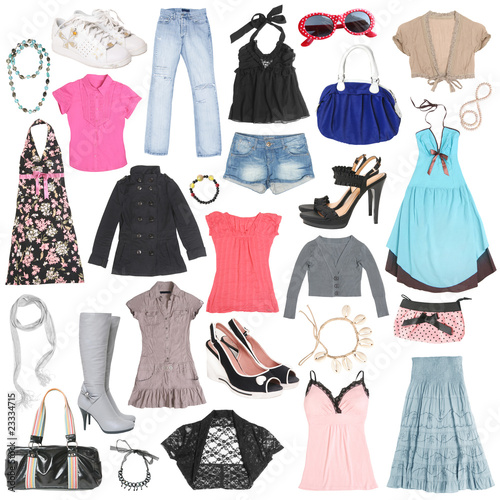 Photo: Different female clothes, shoes and accessories. Different female clothes, shoes and accessories.