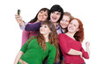 happy friends taking picture on phone happy friends taking picture on phone