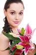 lovely woman with bunch of flowers