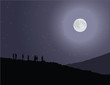 Vector illustration of a group of people watching the stars.