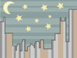Cityscape abstract at night with stars and moon