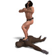 apeman defeated the gorilla. 3D rendering with clipping path and apeman defeated the gorilla. 3D rendering with clipping path and