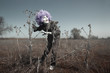 Crazy funny man outdoors in the steppe. Artistic colors added