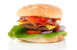 a fresh hamburger with cheese and bacon and salad isolated over a fresh hamburger with cheese and bacon and salad isolated over