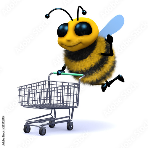 Illustration: 3d Bee shopping with trolley 3d Bee shopping with trolley