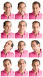 Adult man face expressions composite isolated on white