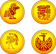 4 vector coins with birds in american indians' style