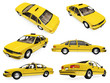 Collage of isolated yellow taxi