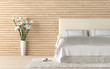 wooden bedroom with calla lilly