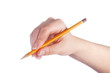 Pencil in woman hand isolated on white background