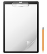 Clipboard with blank page and pencil.