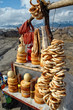 Hanging smoke-dried sausage, cheese and pretzel