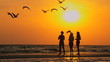 Video: Girls feeding seabirds at sunset in silhouette 60FPS Girls feeding seabirds at sunset in silhouette 60FPS