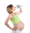 Pregnant woman drinking water on white background Pregnant woman drinking water on white background