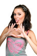 Lovely young woman shows heart with her hands Lovely young woman shows heart with her hands