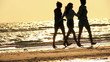 Girlfriends walking on a beach at sunset 60FPS