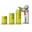 3d man with stack of dollar coins 3d man with stack of dollar coins