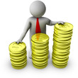 Illustration: 3d man with stack of dollar coins 3d man with stack of dollar coins