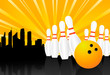 Bowling pin background vector with ball and city with burst