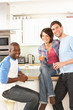 Photo: Group Of Young Friends Enjoying Glass Of Wine In Modern Kitchen Group Of Young Friends Enjoying Glass Of Wine In Modern Kitchen