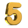Illustration: Number 5, in gold metal on a white isolated background TO HAVE T Number 5, in gold metal on a white isolated background TO HAVE T