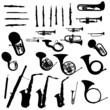 Brass and Woodwind musical instruments set vector silhouette Brass and Woodwind musical instruments set vector silhouette