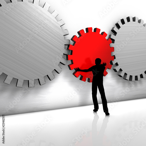 Illustration: A man improves a process or repairs a tool. A man improves a process or repairs a tool.