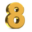 Illustration: Number 8, in gold metal on a white isolated background Number 8, in gold metal on a white isolated background