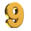 Illustration: Number 9, in gold metal on a white isolated background Number 9, in gold metal on a white isolated background