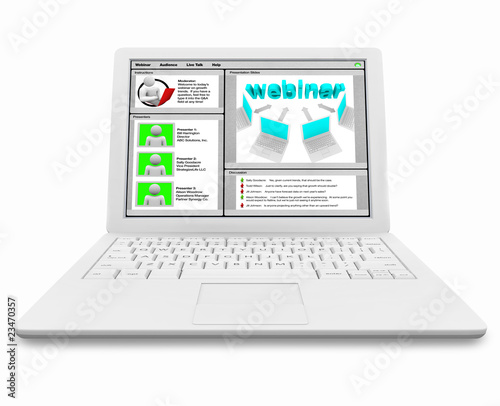 Illustration: Webinar Screen on White Laptop Computer Webinar Screen on White Laptop Computer