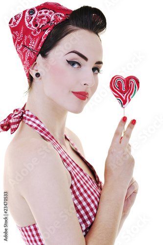 Photo: happy woman with lollipop isolated on white happy woman with lollipop isolated on white