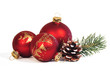 3 Weihnachtskugeln mit Tannenzweig