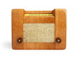 Photo : old wooden radio on a white background