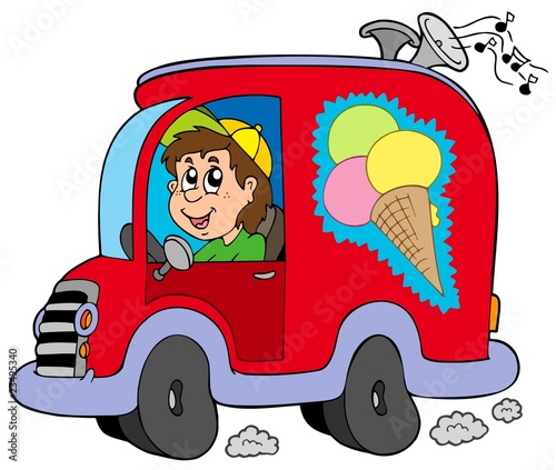 Vector: Cartoon ice cream man in car Cartoon ice cream man in car