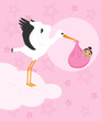 Stork carrying a baby girl of african descent