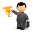 Businessman character with a winner cup in his hand
