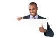homme pancarte panneau blanc