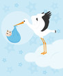 Stork carrying a baby boy