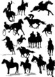Sixteen Horse  racing silhouettes. Colored Vector illustration f
