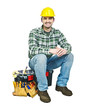 young manual worker and toolbox