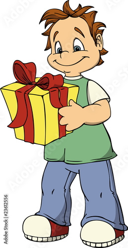 Vector: Junge, Geburtstag, Geschenk, Kind, Weihnachten Junge, Geburtstag, Geschenk, Kind, Weihnachten