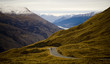 Mountain road winding its way up to a high pass