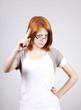 Young Businesswomen in white with glasses.