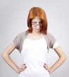Young Businesswomen in white with glasses.