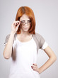 Young Businesswomen in white with glasses.