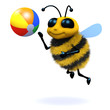 3d Bee plays with beach ball