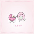 card design with bird pushing a bird baby girl in a stroller card design with bird pushing a bird baby girl in a stroller