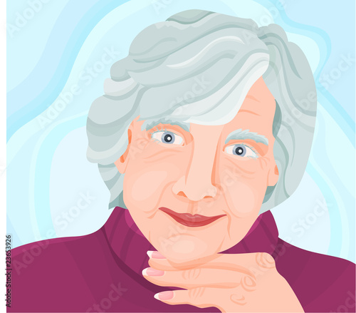 Vector: Senior, woman with a blue background Senior, woman with a blue background