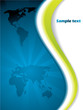 Blue brochure with map and green wave Blue brochure with map and green wave