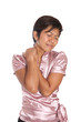 Young businesswoman suffering from shoulder ache
